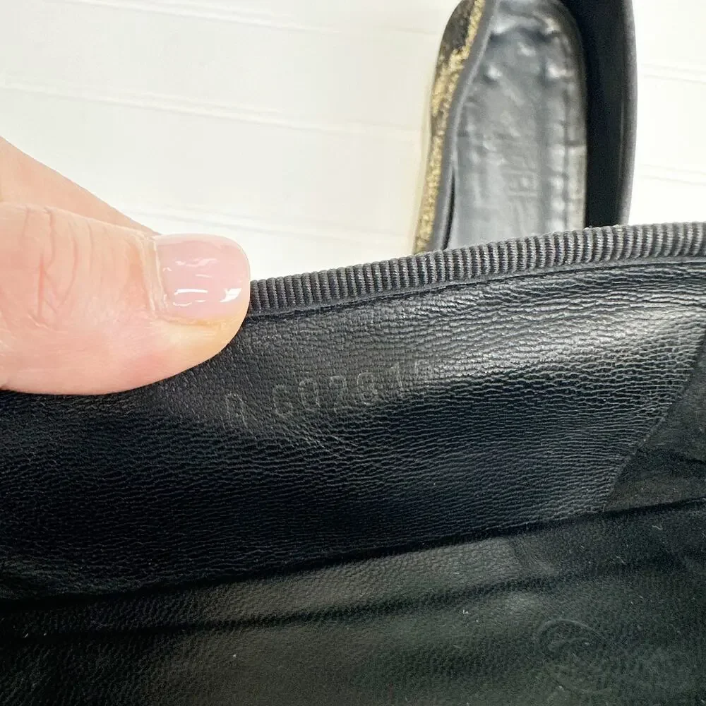 Chanel Ballet Flats Cap Toe CC Black Gold Metallic Suede Leather Ballerina Shoes - Picture 5 of 8